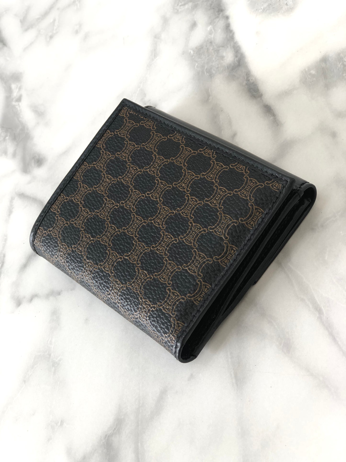 CELINE Macadam Leather Folded Wallet Black Vintage tubzev