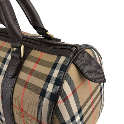BURBERRY Classic Check Logo Canvas Leather Handbag Boston bag Brown Vintage 7nif54