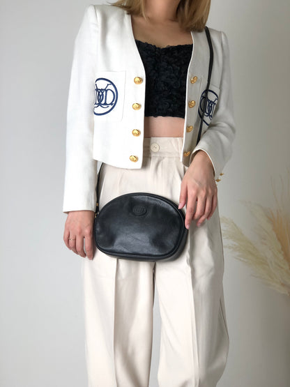 GUCCI GG Logo Leather Round Shoulder bag Black Vintage jgay4g