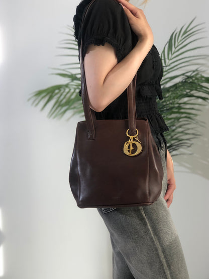 Christian Dior Logo Charm Leather Shoulder bag Brown Vintage 86wd6t