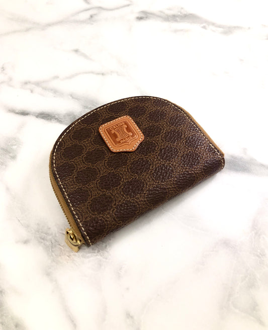 CELINE Macadam Blason Coin Purse Brown Vintage 223kww