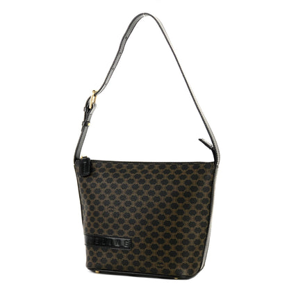 CELINE Macadam Logo embossed Shoulder bag Black Vintage Old CELINE 8z35zh