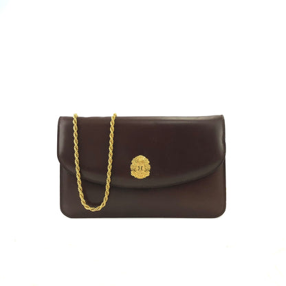 CELINE Emblem Blason Chain Pochette Mini Bag Shoulder Bag Brown OldCeline vintage pe48yt