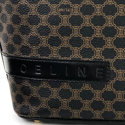 CELINE Macadam Logo embossed Shoulder bag Black Vintage Old CELINE 8z35zh