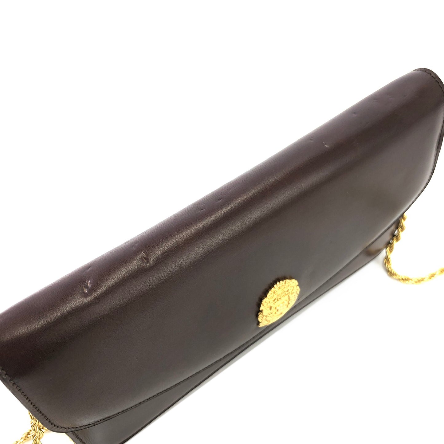 CELINE Emblem Blason Chain Pochette Mini Bag Shoulder Bag Brown OldCeline vintage pe48yt