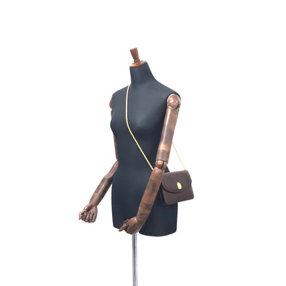 CELINE Emblem Blason Chain Pochette Mini Bag Shoulder Bag Brown OldCeline vintage pe48yt