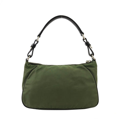 PRADA 三角形標誌尼龍單肩包 Hobobag 橄欖綠復古 2psmea