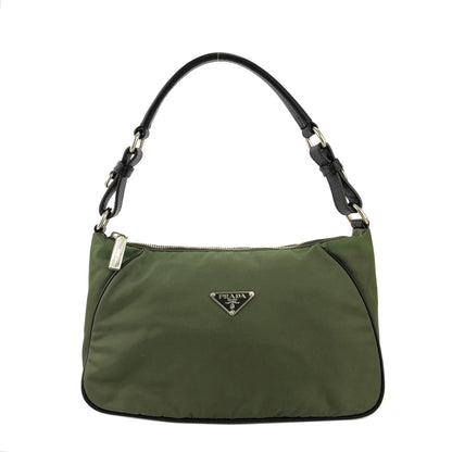 PRADA 三角形標誌尼龍單肩包 Hobobag 橄欖綠復古 2psmea