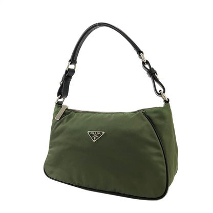 PRADA 三角形標誌尼龍單肩包 Hobobag 橄欖綠復古 2psmea