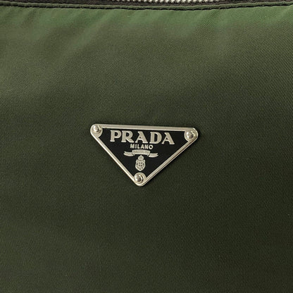 PRADA 三角形標誌尼龍單肩包 Hobobag 橄欖綠復古 2psmea