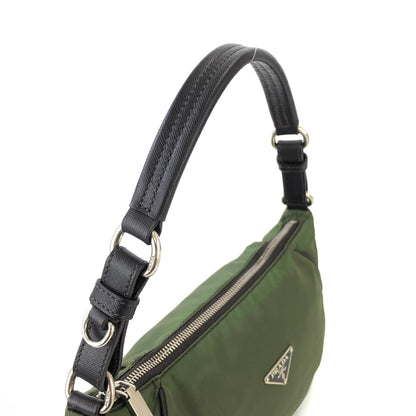 PRADA 三角形標誌尼龍單肩包 Hobobag 橄欖綠復古 2psmea