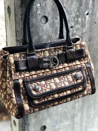 Christian Dior Trotter 提花小號波士頓包手提包棕色復古舊款 r58d7d