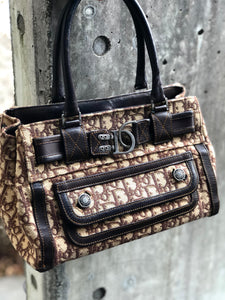 Christian Dior Trotter Jacquard Small Bostonbag Handbag Brown Vintage Old r58d7d
