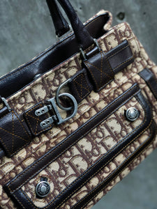 Christian Dior Trotter Jacquard Small Bostonbag Handbag Brown Vintage Old r58d7d