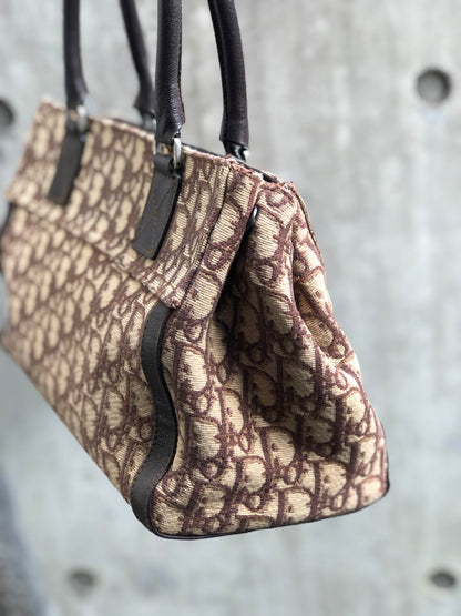 Christian Dior Trotter 提花小號波士頓包手提包棕色復古舊款 r58d7d