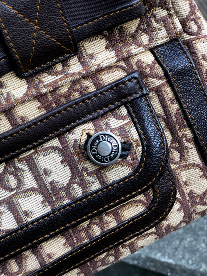 Christian Dior Trotter 提花小號波士頓包手提包棕色復古舊款 r58d7d