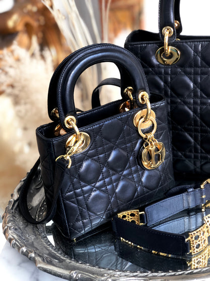 Christian Dior Cannage Lady dior Leather Small Handbag Shoulder bag Black 7tgg5g