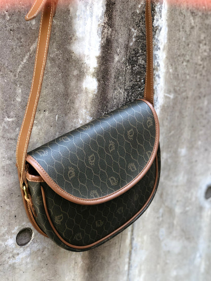 Christian Dior Honeycomb pattern Round Crossbody Shoulderbag Olive brown Vintage Old wzvydk