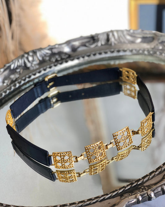 Christian Dior Cannage Belt Navy Vintage Old vguitj