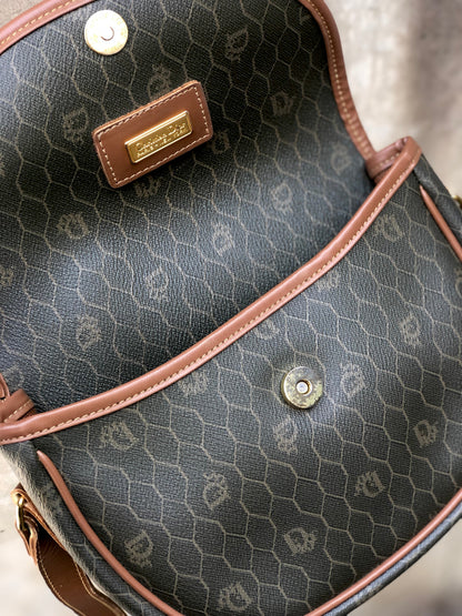 Christian Dior Honeycomb pattern Round Crossbody Shoulderbag Olive brown Vintage Old wzvydk