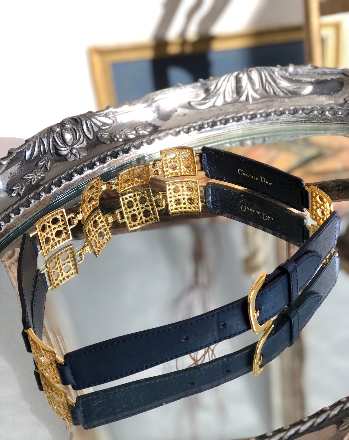 Christian Dior Cannage Belt Navy Vintage Old vguitj
