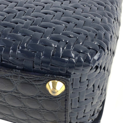 FENDI logo patent combination crocodile embossed basket bag handbag navy vintage old ckbwun