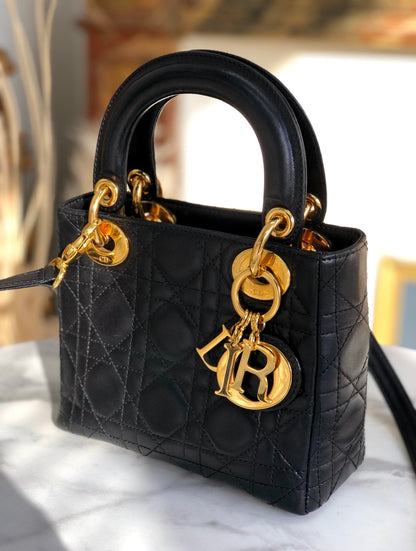 Christian Dior Cannage Lady dior Leather Small Handbag Shoulder bag Black 7tgg5g