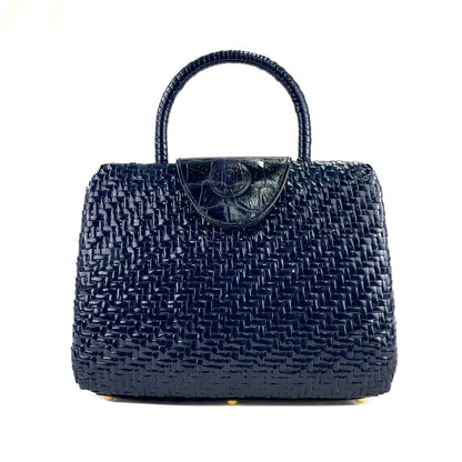 FENDI logo patent combination crocodile embossed basket bag handbag navy vintage old ckbwun