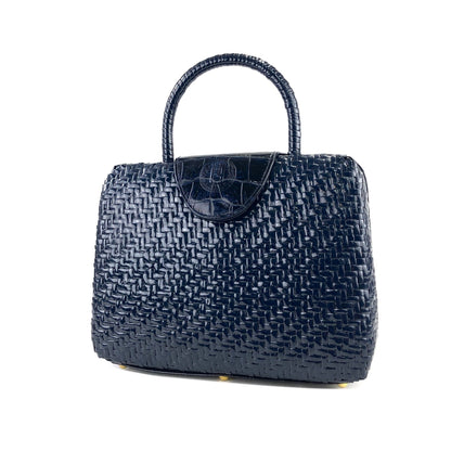 FENDI logo patent combination crocodile embossed basket bag handbag navy vintage old ckbwun