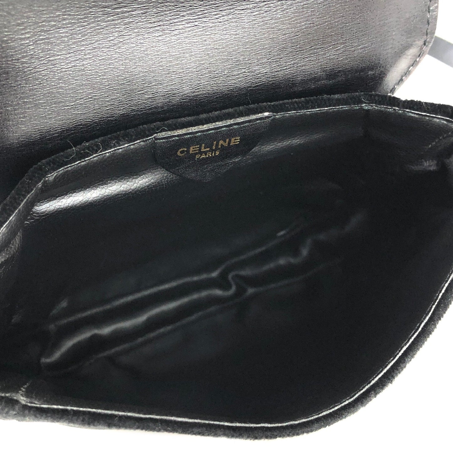 CELINE Blason Triomphe Motif Velor Mini Shoulder Bag Black Old Celine Vintage fa7psz