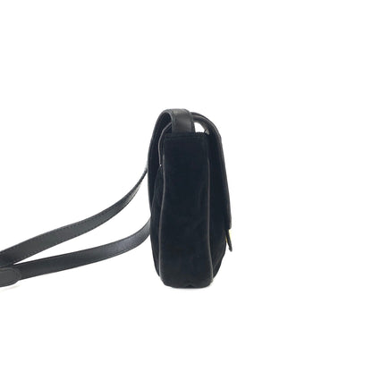 CELINE Blason Triomphe 圖案天鵝絨迷你肩背包黑色舊 Celine 復古 fa7psz