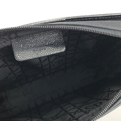 Christian Dior Logo Plate Embossed Leather Pouch Black Vintage Old mzwxxz