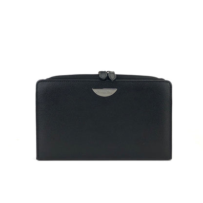 Christian Dior Logo Plate Embossed Leather Pouch Black Vintage Old mzwxxz