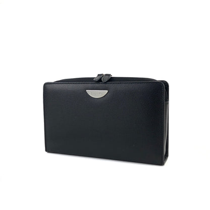 Christian Dior Logo Plate Embossed Leather Pouch Black Vintage Old mzwxxz
