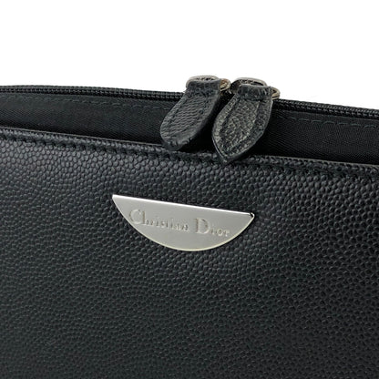 Christian Dior Logo Plate Embossed Leather Pouch Black Vintage Old mzwxxz
