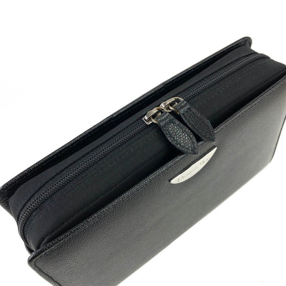 Christian Dior Logo Plate Embossed Leather Pouch Black Vintage Old mzwxxz