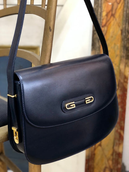 GUCCI G logo Shoulder bag Navy Vintage Old Gucci dmp4t2