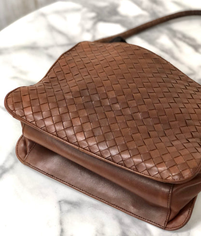Bottega Veneta Intrecciato Leather Shoulder bag Handbag Brown Vintage Old 4fafga