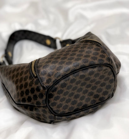 CELINE Macadam  Front zip Shoulder bag Hobobag Black Vintage Old 5hcxy3