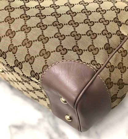 GUCCI GG帆布標誌緞帶皮革帆布MAYFAIR 257061手提包米色薰衣草灰色復古oldgucci tdg5wh