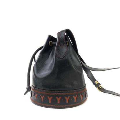 Yves Saint Laurent Logo Y Cut out Drawstring Shoulder bag Black YSL Vintage Old u5skir