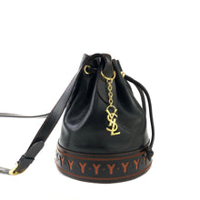 Load image into Gallery viewer, Yves Saint Laurent Logo Y Cut out Drawstring Shoulder bag Black YSL Vintage Old u5skir
