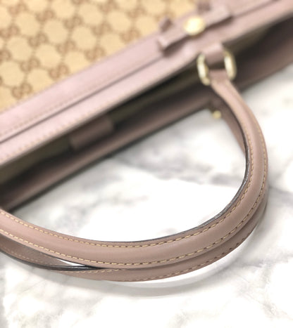 GUCCI GG帆布標誌緞帶皮革帆布MAYFAIR 257061手提包米色薰衣草灰色復古oldgucci tdg5wh