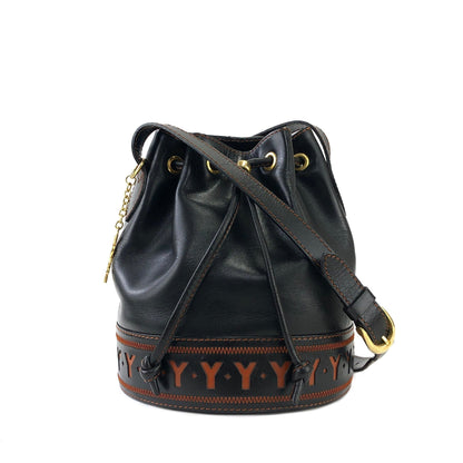 Yves Saint Laurent Logo Y Cut out Drawstring Shoulder bag Black YSL Vintage Old u5skir