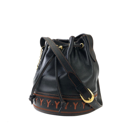 Yves Saint Laurent Logo Y Cut out Drawstring Shoulder bag Black YSL Vintage Old u5skir