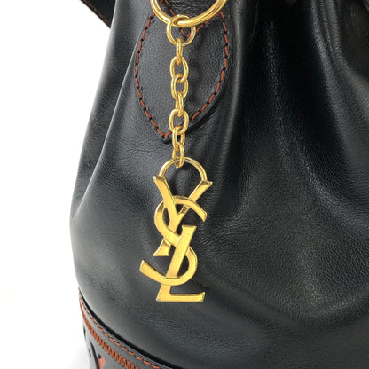 Yves Saint Laurent Logo Y Cut out Drawstring Shoulder bag Black YSL Vintage Old u5skir