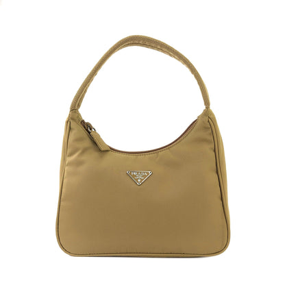 PRADA Triangle logo Nylon Shoulder bag Hobobag Beige Vintage 6xp4vw