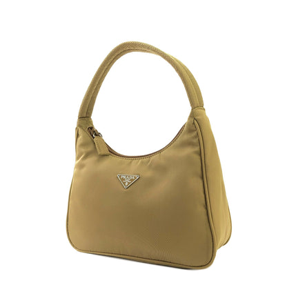PRADA Triangle logo Nylon Shoulder bag Hobobag Beige Vintage 6xp4vw