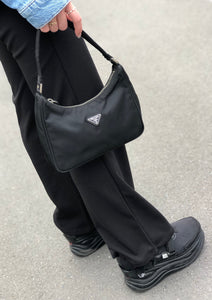 PRADA Triangle logo Nylon Hobobag Handbag Black Vintage Old gkvrkv