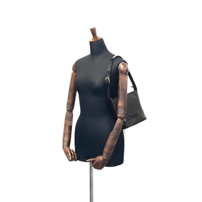 CELINE Macadam Logo embossed Shoulder bag Black Vintage Old CELINE 8z35zh